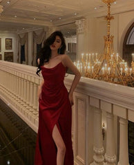Sexy red high split side long evening prom dress fg4576