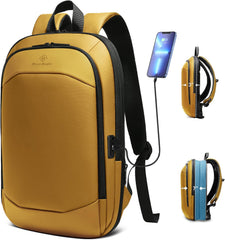 hk Business Backpack for Men, Slim & Expandable Backpack for 17 Inch Laptop | Waterproof Travel College Backpacks with USB Charger, Anti-Theft Lightweight Large Work Computer Bag for Men Women-Yellow