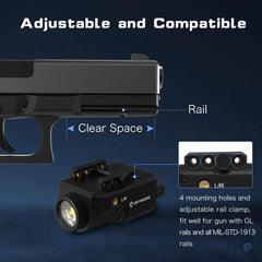Skywoods Pistol Laser Light Combo - 800 Lumens Green Laser Beam Flashlight Combo for Glock Rifle with Picatinny 1913 Rail, Tactical Weapon Light Gun Laser and Flashlight, Rechargeable 500mAh Battery