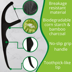 EcoYou Natural Bamboo Charcoal Dental Floss Picks | 200 Count (Pack of 4) | Candelilla Wax & Mint Flavored | Eco Friendly, Biodegradable, Plastic Free, Vegan, BPA Free - BeesActive Australia