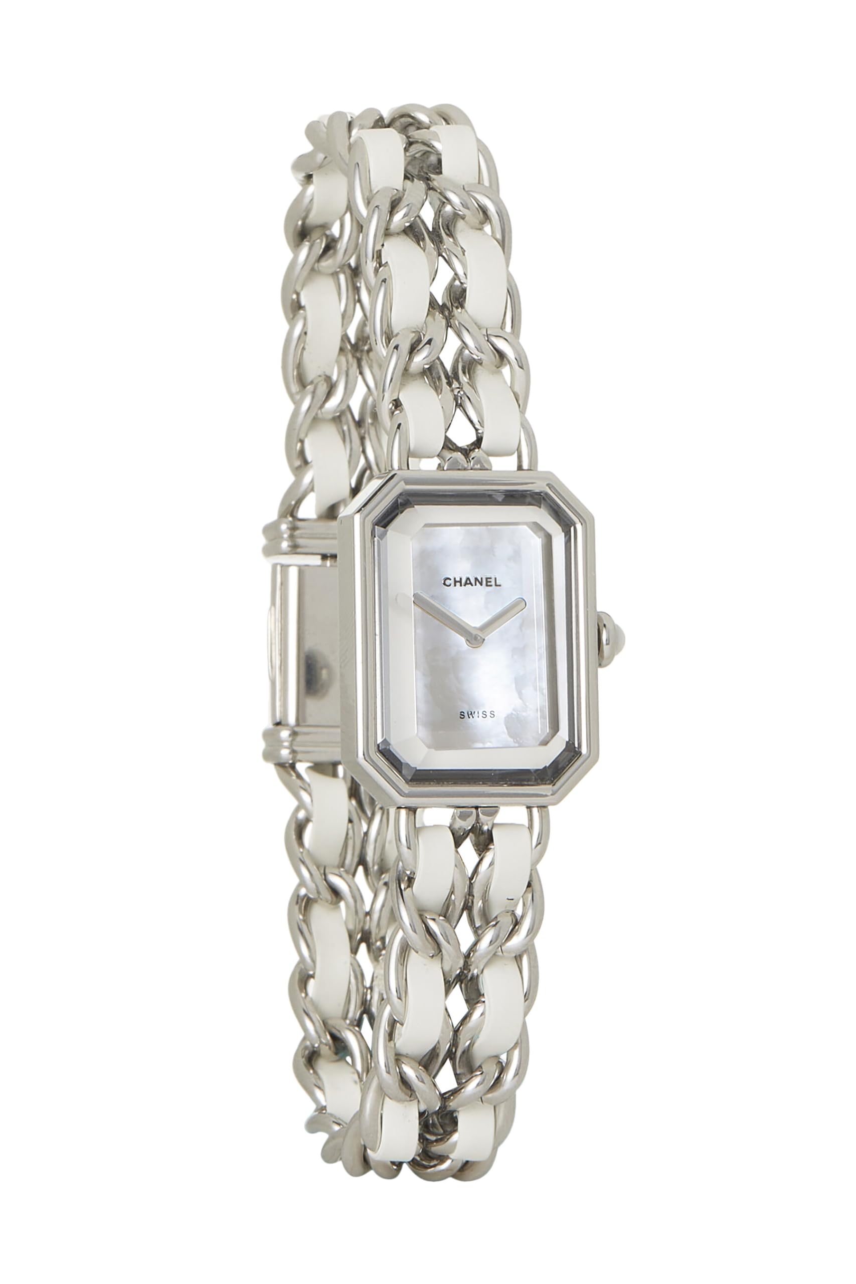 Chanel, Silver & White Leather Premiere Watch XL, White
