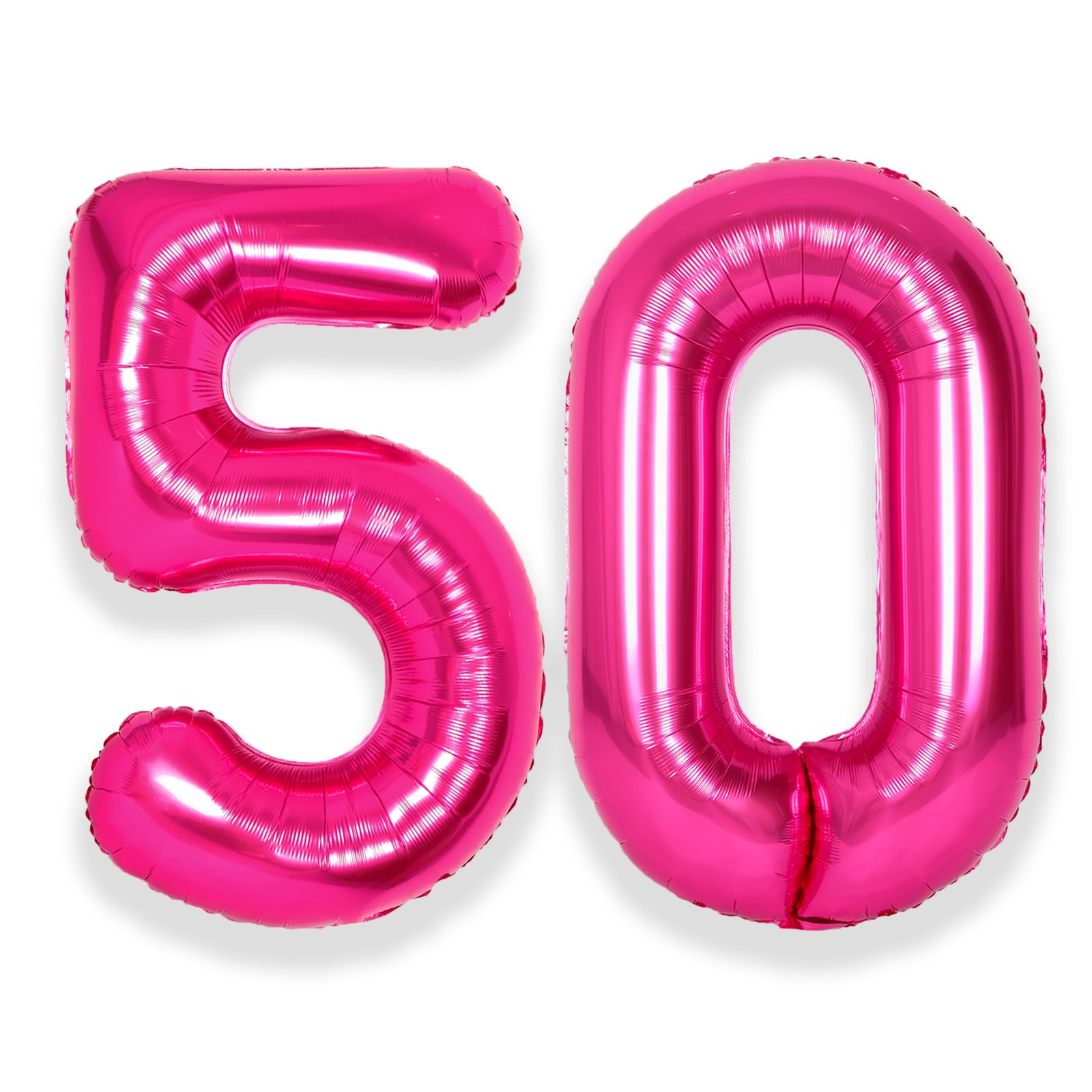 SUWEN Jumbo Hot Pink 50 Balloon Numbers - 40 Inch Foil Helium Mylar Decorations for 50th Birthday Anniversary Party Supplies
