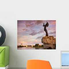 Beautiful Sunset With Keeper Of The Plains In Wichita Kansas Wall Mural