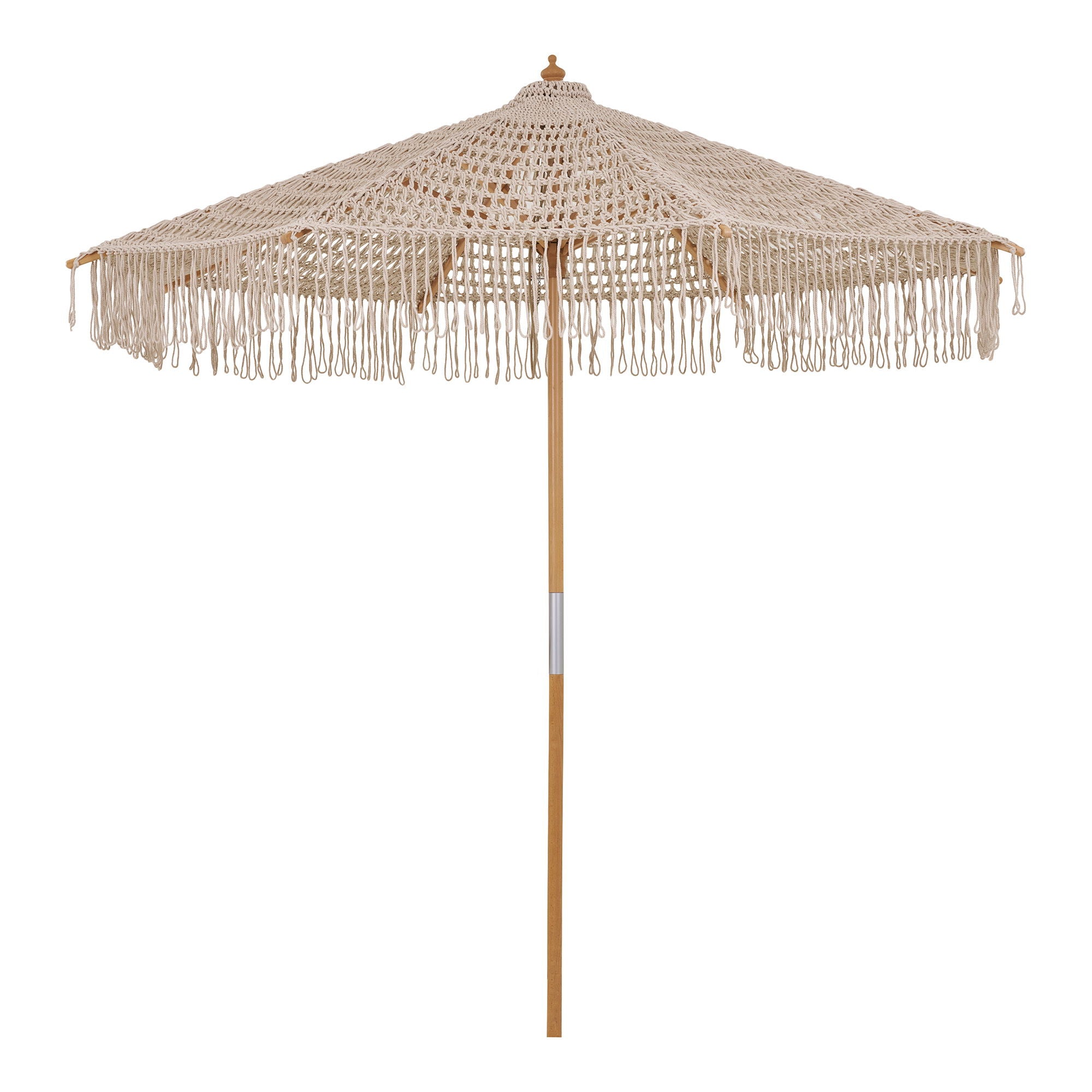Produktbillede af HOUSE NORDIC Martos hæklet parasol m. træstok beige bomuld Ø250 i premium kvalitet