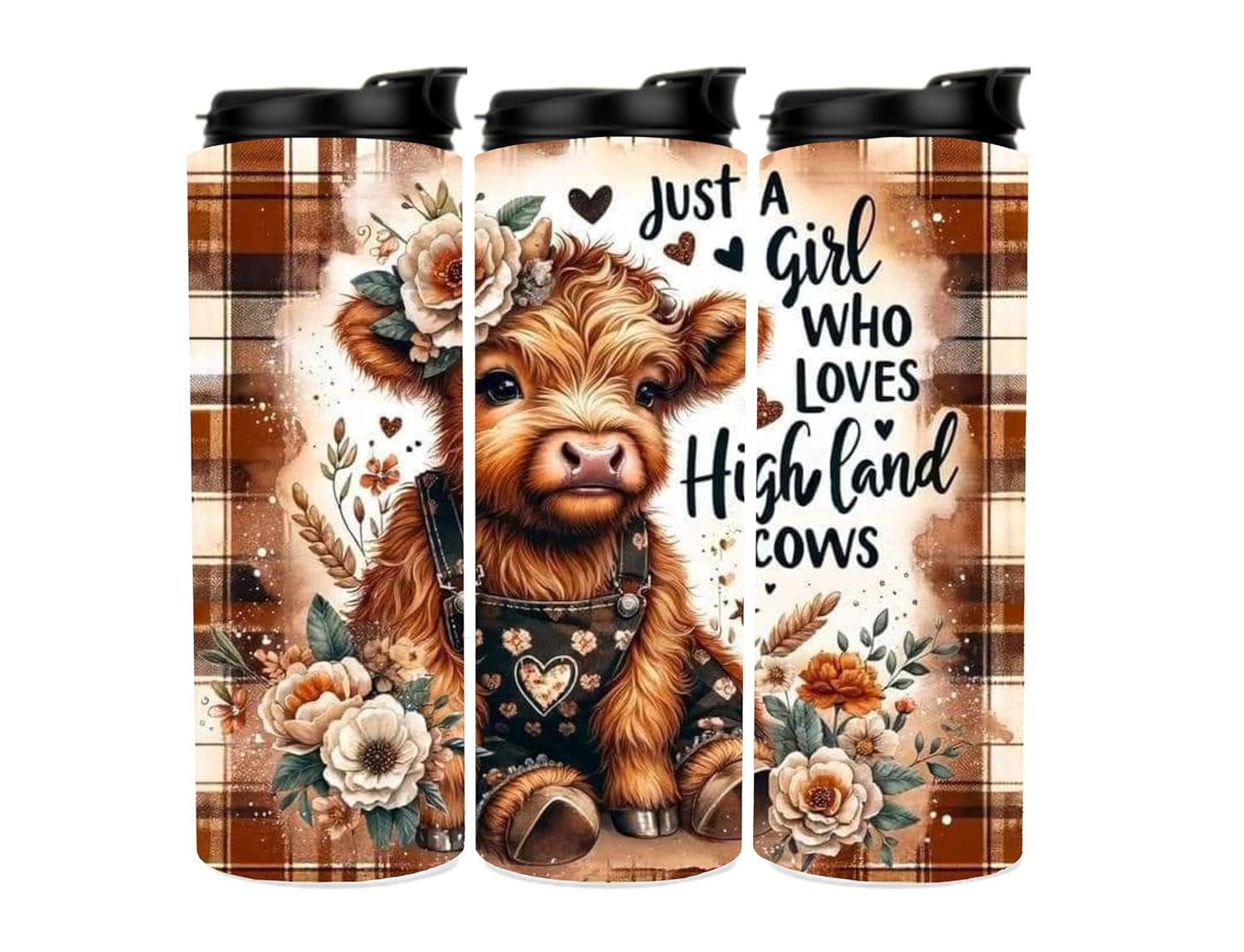 Just a Girl that Loves Highland Cows Custom Sports Tumbler Cup - 20 oz Stainless Steel Skinny Tumbler with Dual Opening ways for drinking, Built in Straw and Sipping option both on Lid