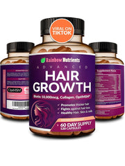Hair Growth,| Biotina 10,000mcg, colágeno, OptiMSM® patentado, goMCT®, Saw Palmetto | Crecimiento naturalmente más fuerte y saludable cabello, piel y uñasVitaminas para el crecimiento del cabello para mujeres 120 cápsulas, PPU