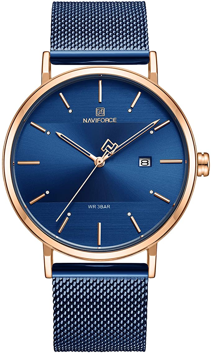 NAVIFORCE- Men's Analog Quartz Watch with Stainless Steel Bracelet NF3008 Blue
