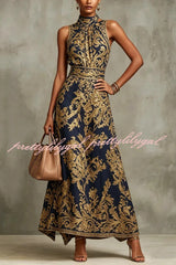 Vintage Gold Embroidered Long Dress