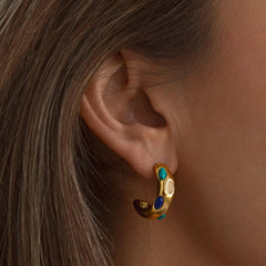 Elena - Semi Precious Hoop Earrings Stainless Steel