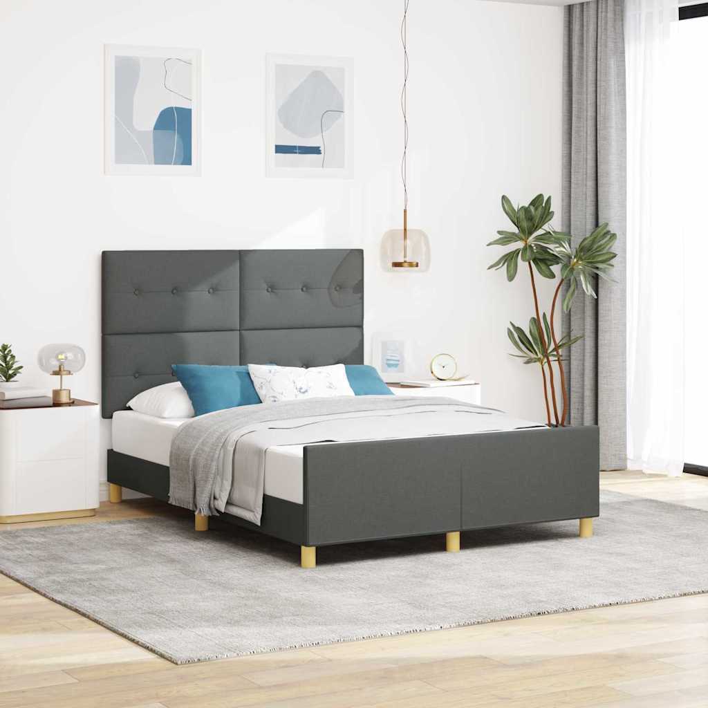Bettgestell mit Kopfteil Dunkelgrau 140 x 200 cm Stoff