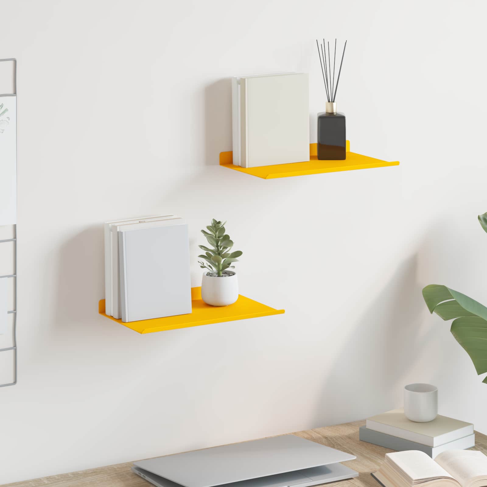 Vegghylle med hylle 2 pcs Sennepsgul 30 x 18 x 2,5 cm vidaXL