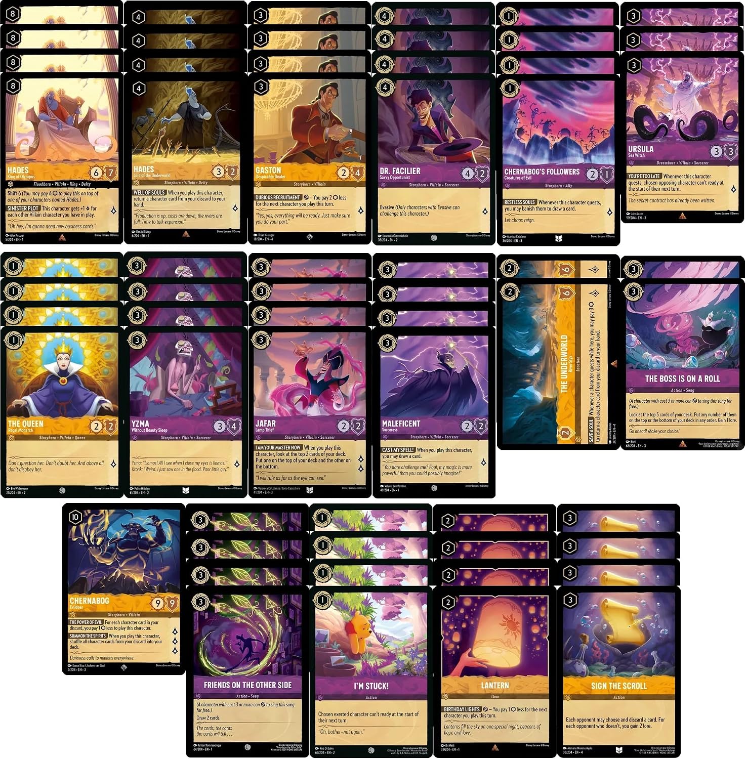 MTG Decks & More Disney Lorcana Villains Deck - Ursula, Chernabog, Dr. Facilier, Gaston, Hades, Jafar, Maleficent - Custom Built - Very Strong - 60 Card!