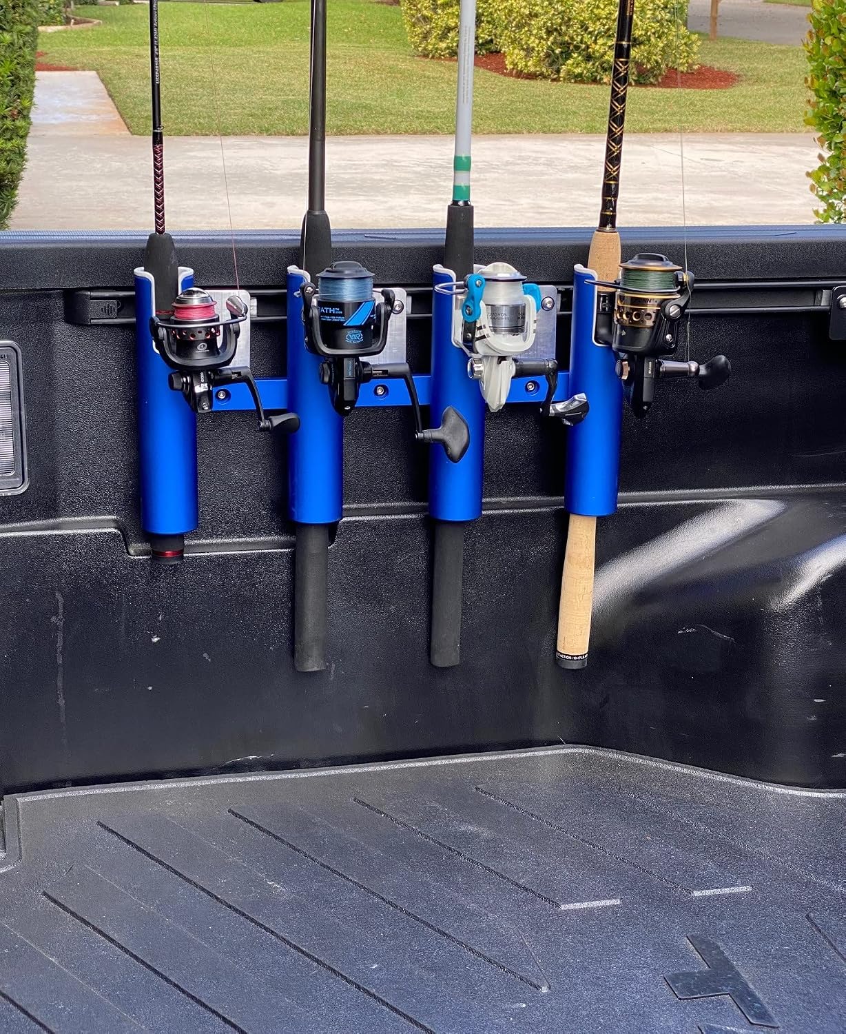Tundra/Tacoma Bed Rail Fishing Blue Anodized 4-Rod/Pole Holder Mount USA