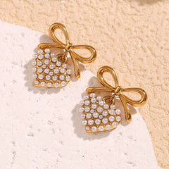 Bow Knot Pearl Heart Earrings