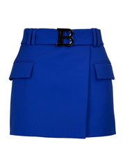 Balmain Size 36 B Logo Wrap Effect Wool Mini Skirt