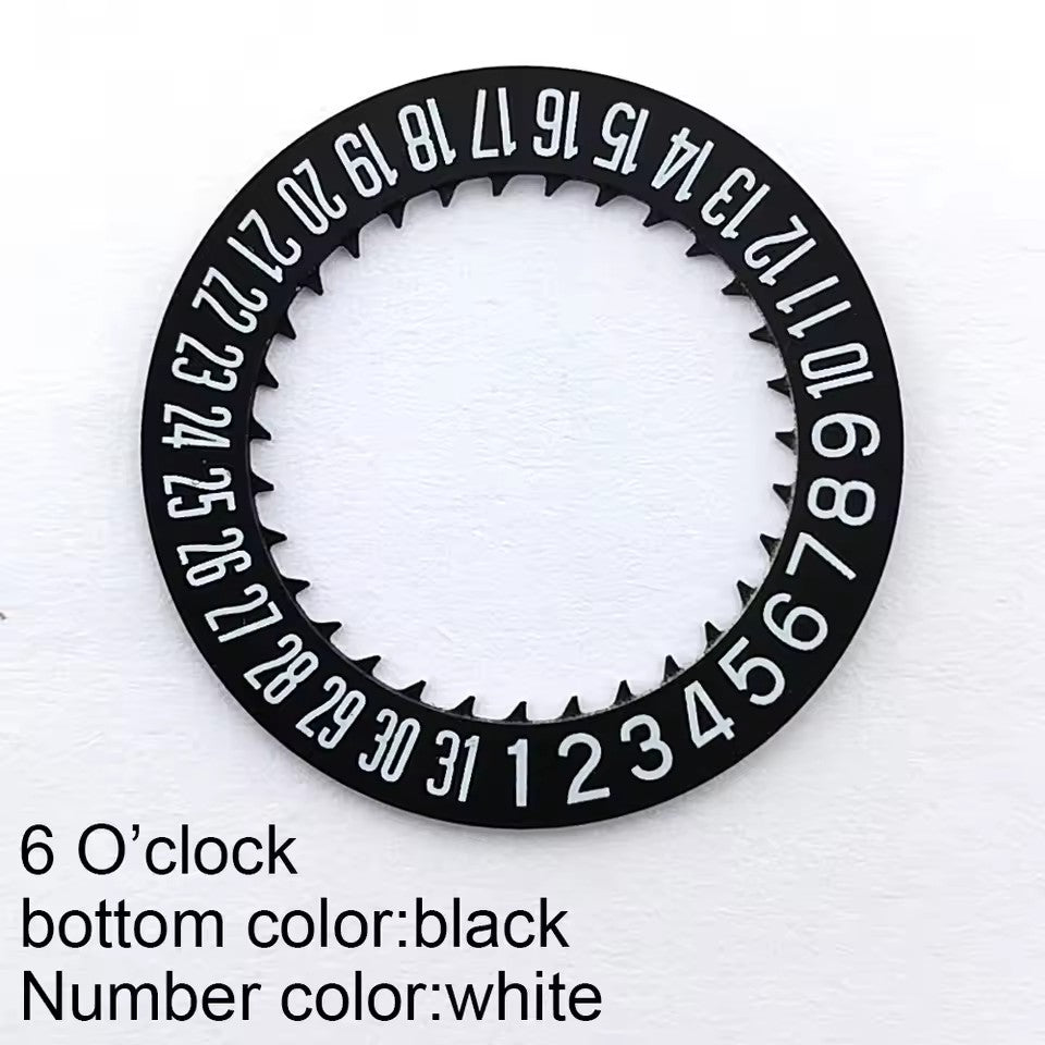 White date disk wheel with black font for NH35 NH36 movement, date display at 6 o'clock.