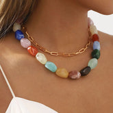 Rainbow Stone Paperclip Chain Necklace