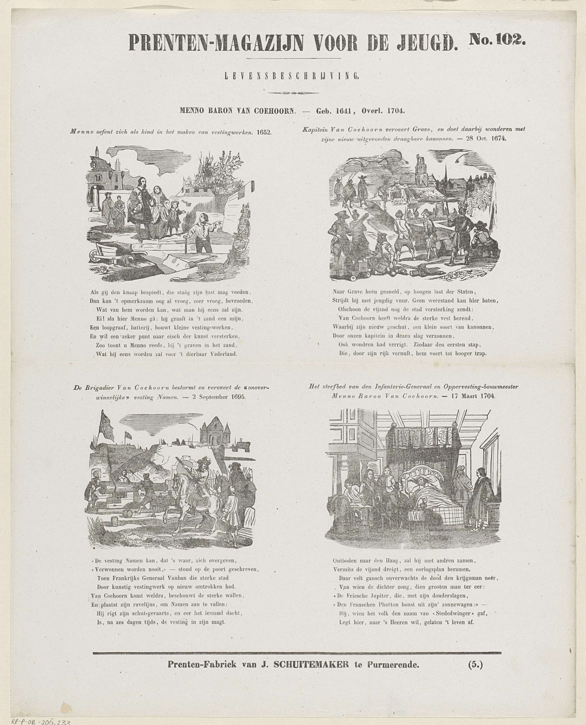 Menno baron of Coehoorn. / Geb. 1641, Overl. 1704, Jan Schuitemaker, 1850 Canvas Print