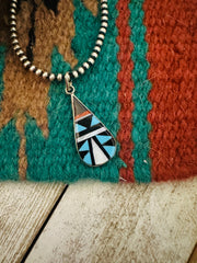 Handcrafted Multi Stone & Sterling Silver Inlay Teardrop Pendant