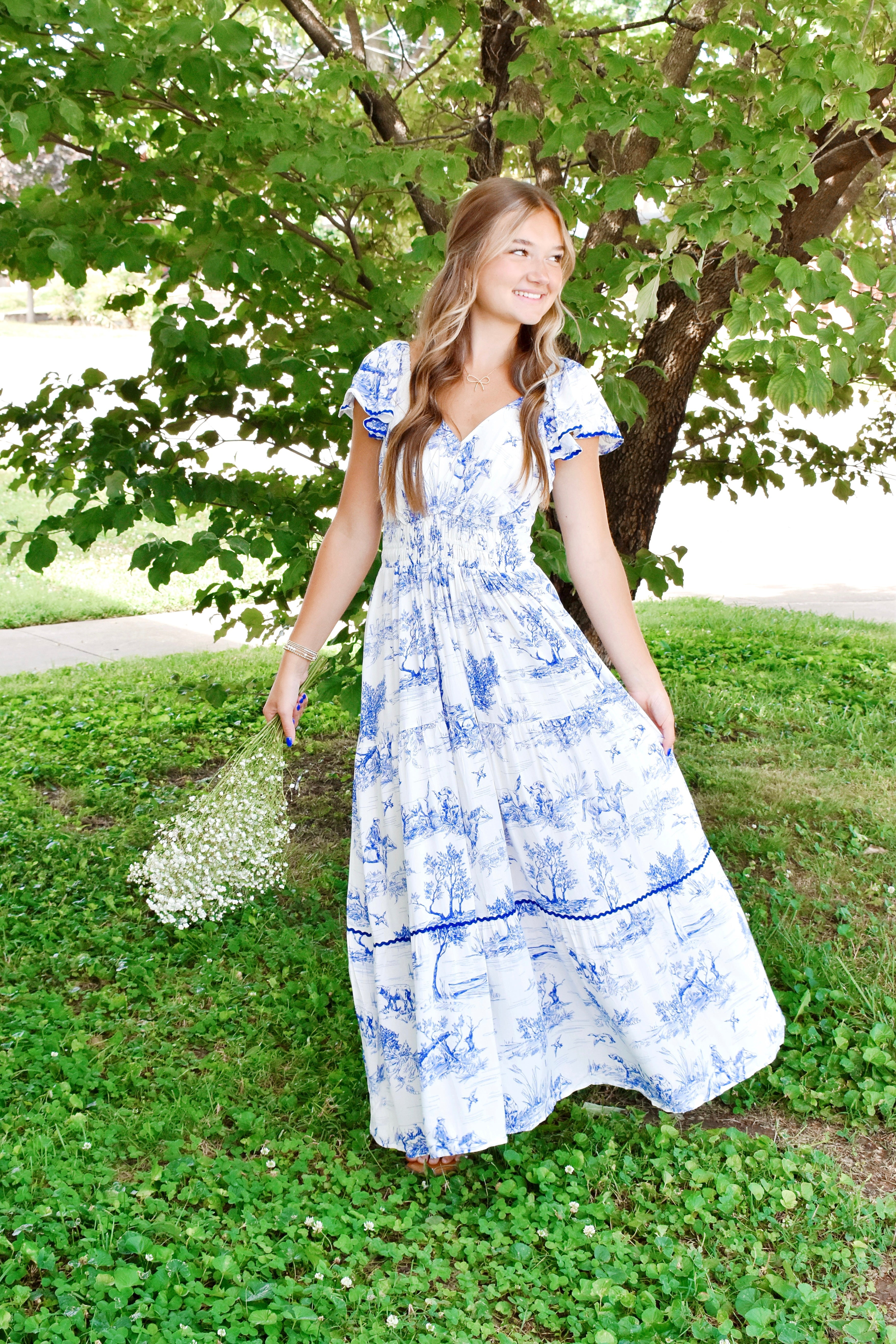 Francesca Blue Toile Maxi Dress