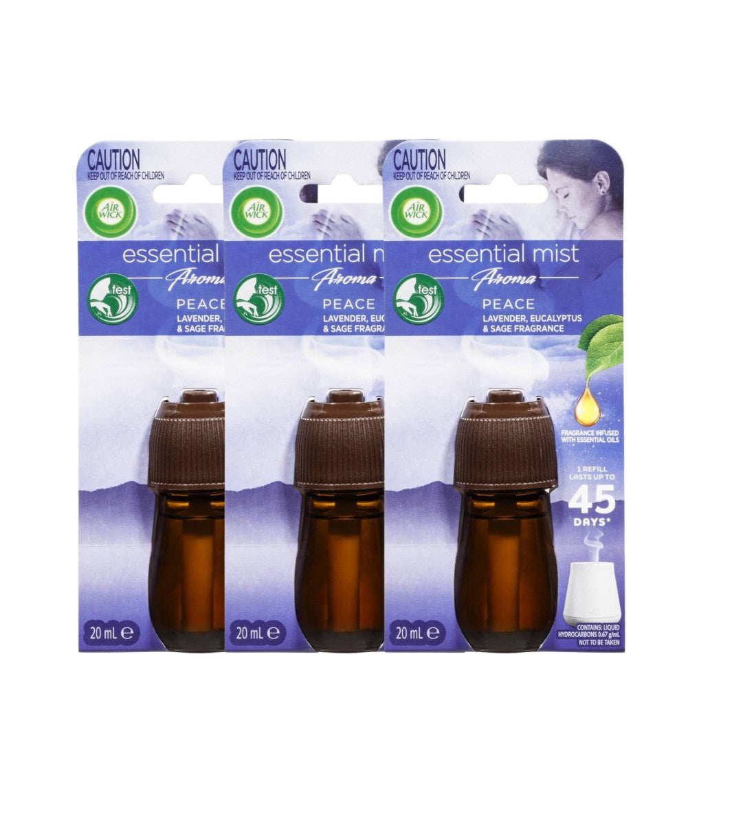 3 Pack Air Wick Essential Mist Peace Lavender & Eucalyptus Diffuser Refill 20ml