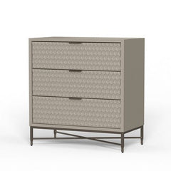 Rexi 34 Inch 3 Drawer Small Dresser Chest, Honeycomb Texture, Taupe Gray - BM284282