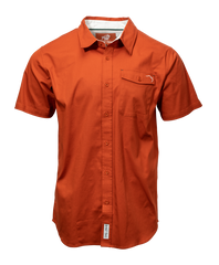 Buffalo Trace Orange Woven Short Sleeve Button Up – premium orange woven shirt with Buffalo Trace logo