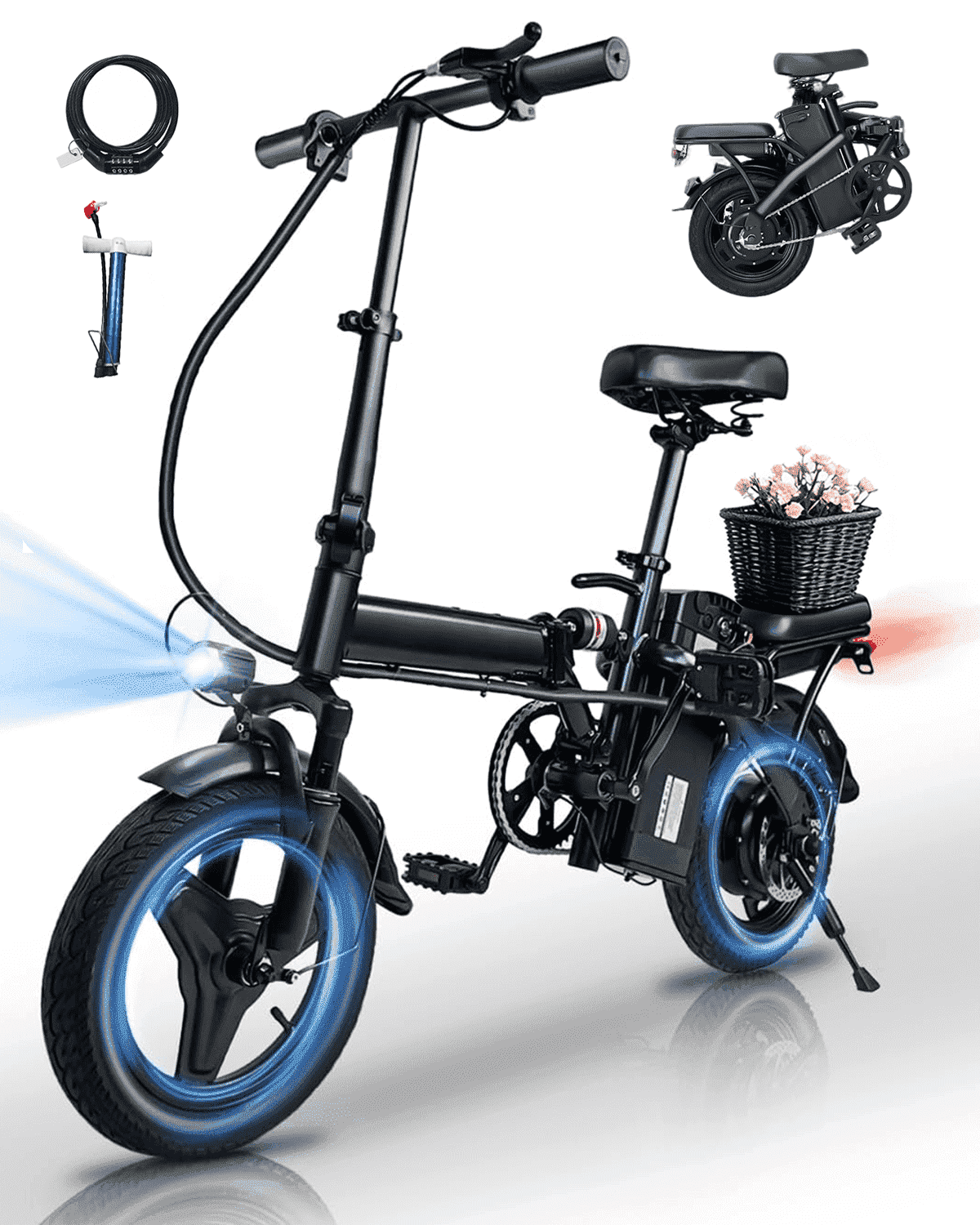 BroPath Electric Bike for Adults, Ebike, Electric Bicycle with 576WH Removable Battery,14" Folding Ebike, 21MPH,20+ Miles(MAX),500W High