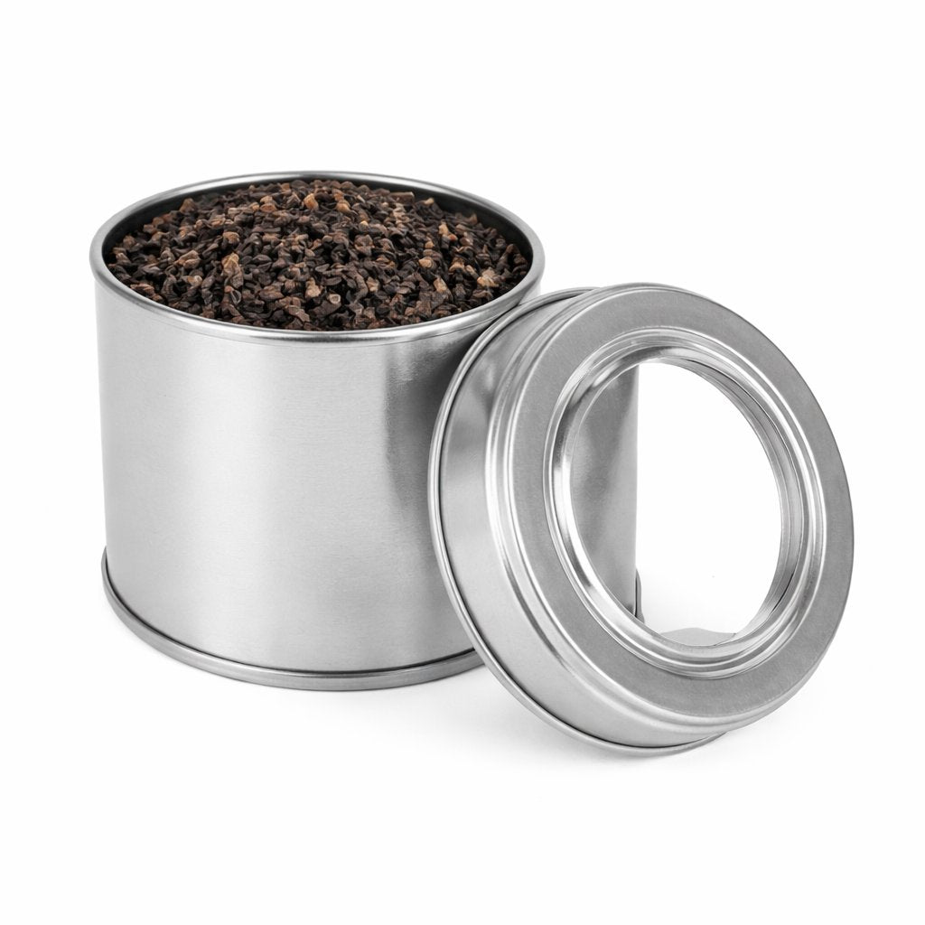 25-50 Gram Yuvarlak Gümüş Kristal Gözlü Metal Çay Kutusu | Ø73 × 60 mm | Tins By Masaş