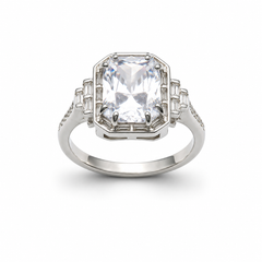 ART DECO EMERALD CUT RING — ΔΑΧΤΥΛΙΔΙ ΑΣΗΜΙ 925 ΡΟΔΙΟ ΚΕΝΤΡΙΚΗ ΠΕΤΡΑ ART DECO ΜΕ ΖΙΡΓΚΟΝ