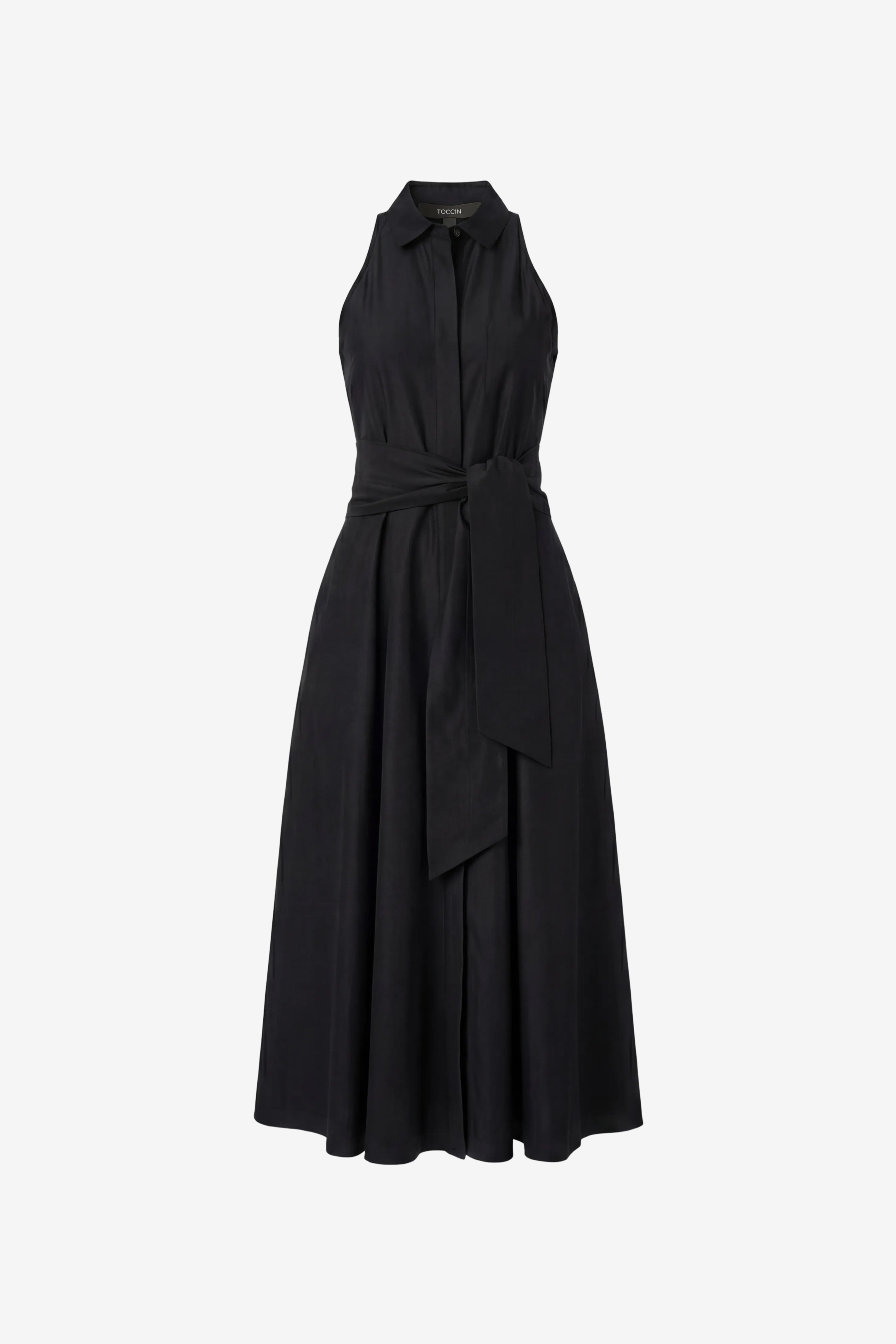 CHELSEA SLEEVELESS TIE-FRONT MIDI SHIRT DRESS - Toccin