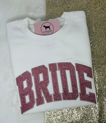 BRIDE ROSE PINK GLITTER Custom Applique Embroidered T-shirt or Sweatshirt