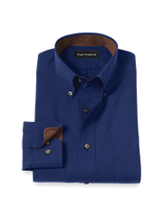 Product Image of Non-iron Cotton Solid Dress Shirt With Contrast Trim-Navy