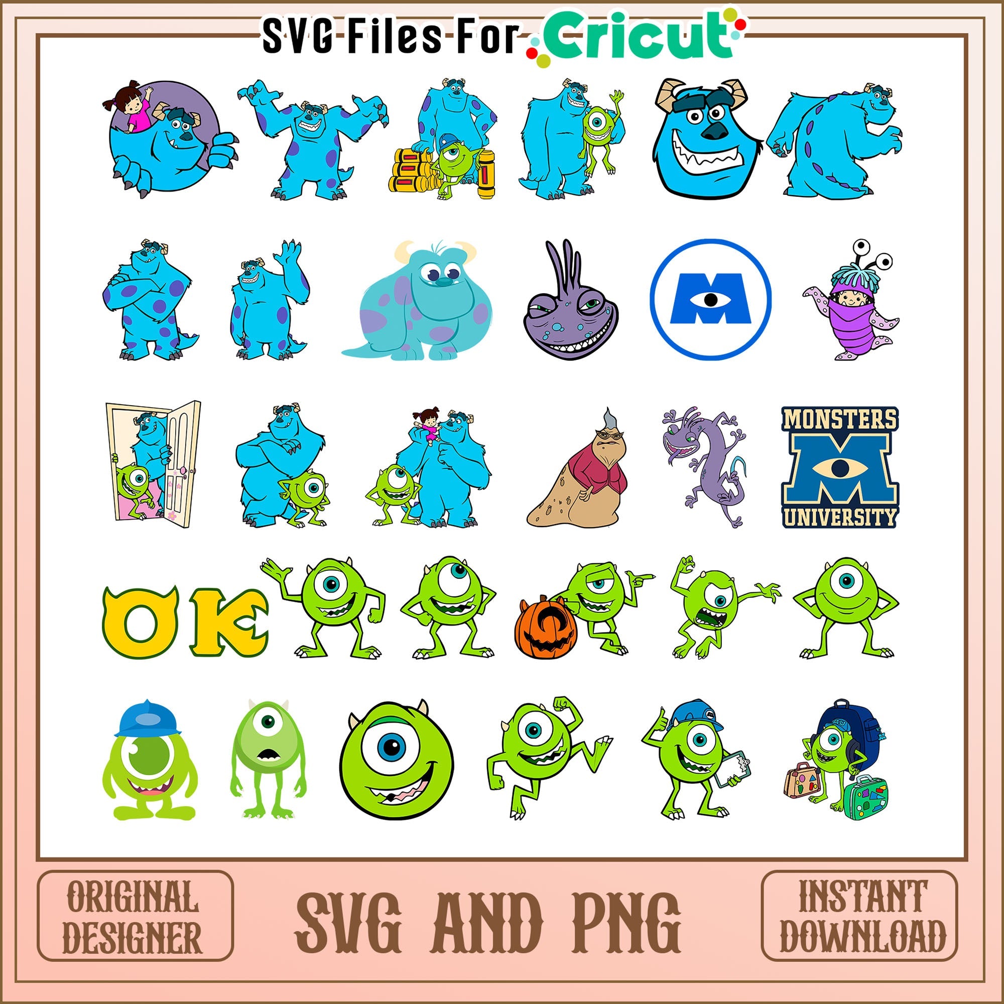Monsters, Inc characters bundle svg, mike wazowski and sully svg
