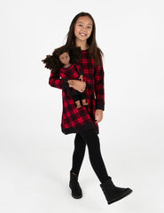 red and black plaid girl and doll dress