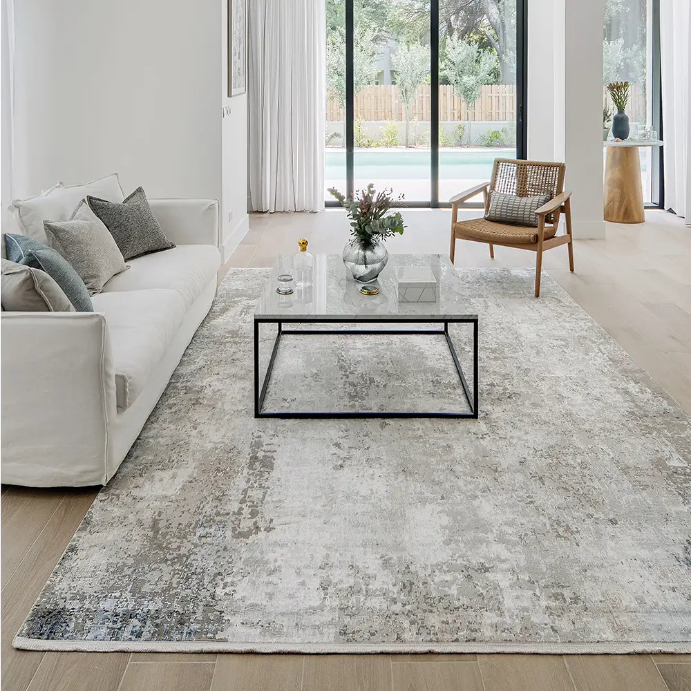 Jacob Azure Faded Blurred Grey Patterned Carpet | Power Loomed Carpet | Product Image 1
