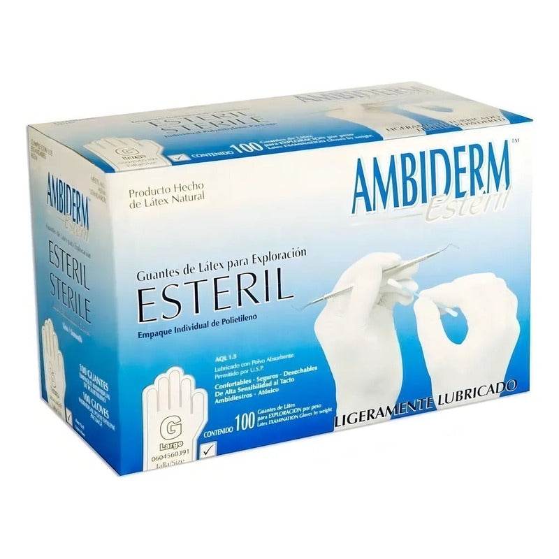 Guantes De Látex Estériles Ambiderm, Talla Grande 100 Unidades Natural G