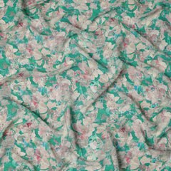 Emerald Green Multicolor Floral Printed Viscose Crepe Fabric with Soft Pastel Highlights, Width 110 cm, Made in India-D23407 Regal Fabrics