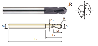 EM899060 6.0 x 6 x 12 x 80 2 FLUTE MEDIUM LENGTH BALL NOSE W/ NECK X-POWER CARBIDE - METRIC End Mill