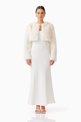 Brunette model wearing Desiree Cropped Jacket in White front shot