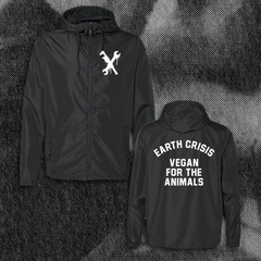 EARTH CRISIS "VEGAN FOR THE ANIMALS" BLACK ZIP UP WINDBREAKER