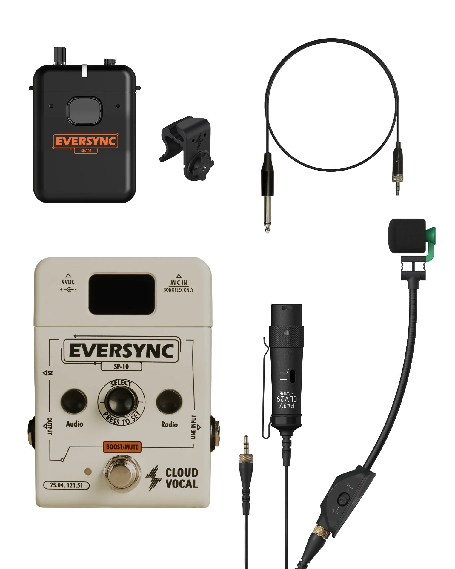 Cloudvocal EverSync SP-10 Wireless Stomp Pedal & SonoFlex Microphone Bundle