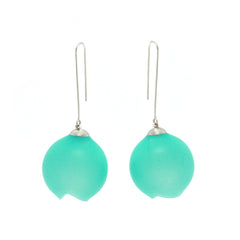 Silicone & Silver Long Drop Earrings- Sea Green