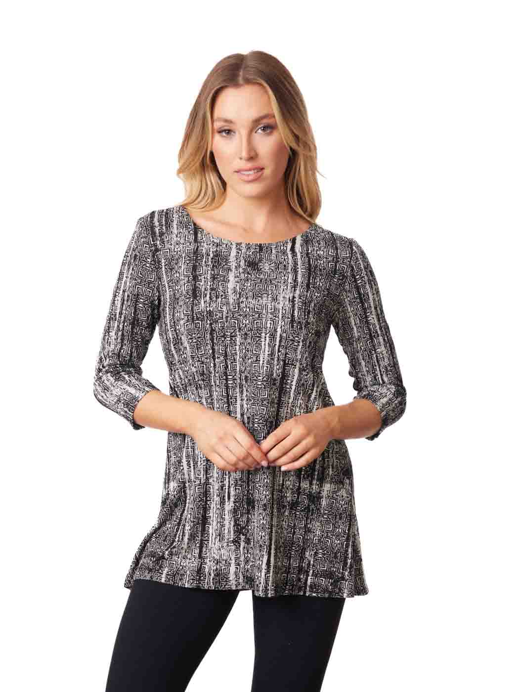 Tianello "Maya" French Knit Jersey Jacquard "Mara" Tunic - S,M - Tianello.com