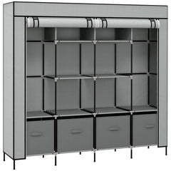 Portable Fabric Wardrobe with 10 Compartments & 4 Drawers - Dark Grey
