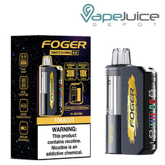 A Box of Tobacco Foger Switch Pro 30K Tobacco Disposable Vape Kit and a disposable next to it - Vape Juice Depot