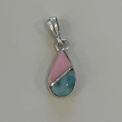 Sterling Silver Larimar & Conch Teardrop W/ Silver Diagonal Pendant W/ Italian Sterling Silver Chain - LarimarOcean