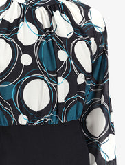 Robe fourreau à buste imprimé cercles stylisés et manches raglan - Bleu - 3