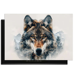 Majestic Wolf - Inductie Beschermer met krachtig portret van een wolf en natuurdetails op kookplaat.