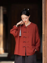 Tao One Tech™ • Zen Tea Jacket • 5 Yin Yang Contrast Buttons • Ramie Bamboo Cotton
